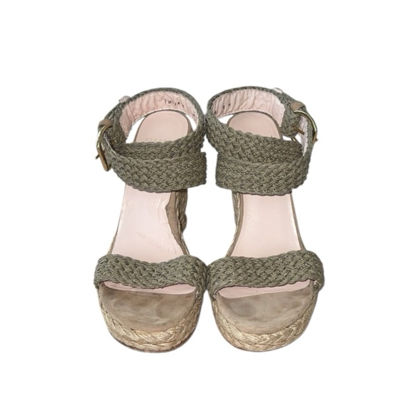 Stuart Weitzman Alexis Swamp Crochet Muted Green Khaki Wedge Sandals‎ Size 9 - Picture 4 of 10